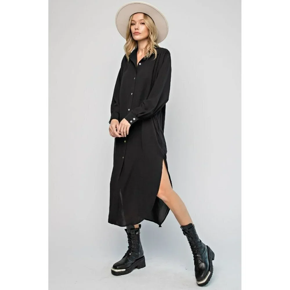 Found My Forever Button Down Wool Dobby Dress in Black